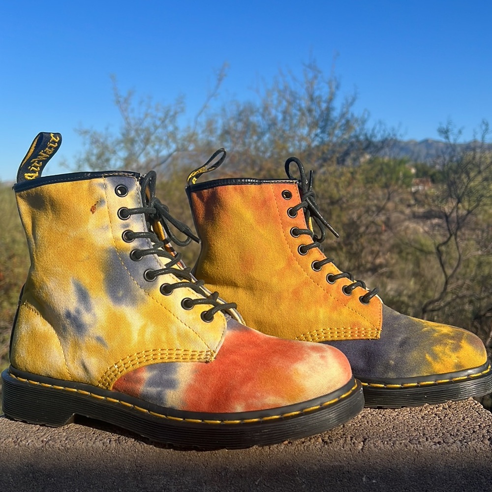 Dr. Martens Retro Psychedelic Acid Wash Tie Dye Canvas Boots - Picture 3 of 16